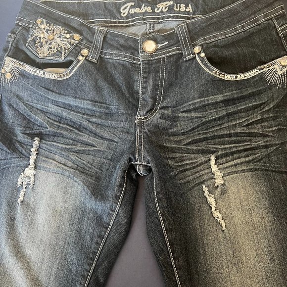 Twelve K USA Blue Distressed Embossed Jeans - Picture 3 of 9